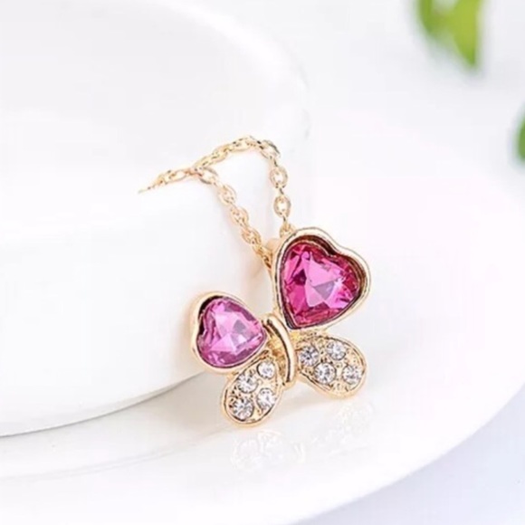 Jewelry - 2 for $10 Pink gold filled butterfly CZ necklace